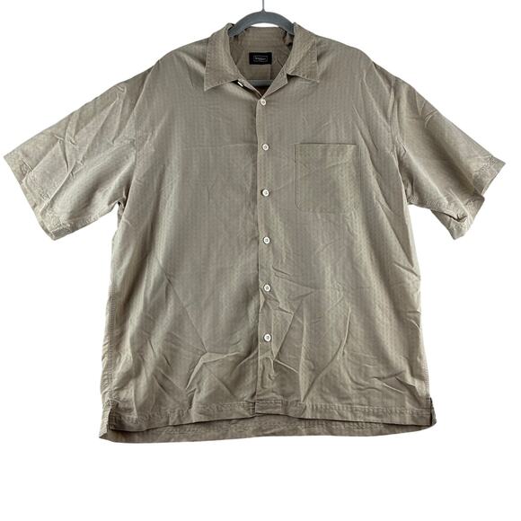 Haggar Short Sleeve Button Up Shirt Mens Large Dobby Square Beige Classic Resort - Picture 1 of 8